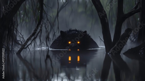 Eerie Encounter with the Australian Bunyip in a Dark Swamp photo