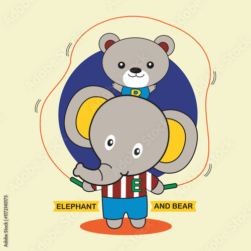 elephants and bears playing with rope,design cartoon vector illustration