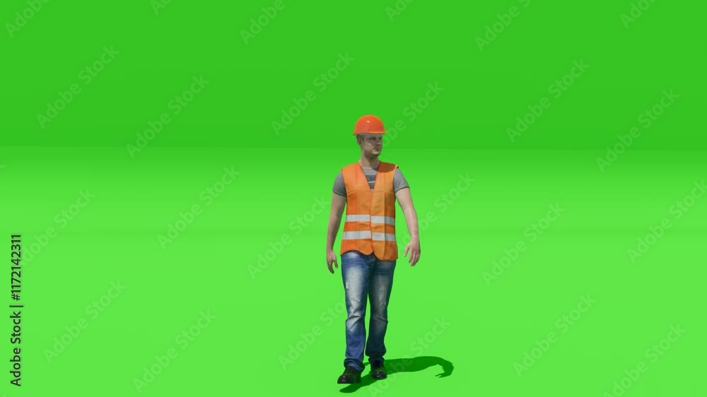 3D animation walking to visualize the visual effects of the chroma key green screen 3D animation walking to visualize the visual effects of the chroma key green screen
