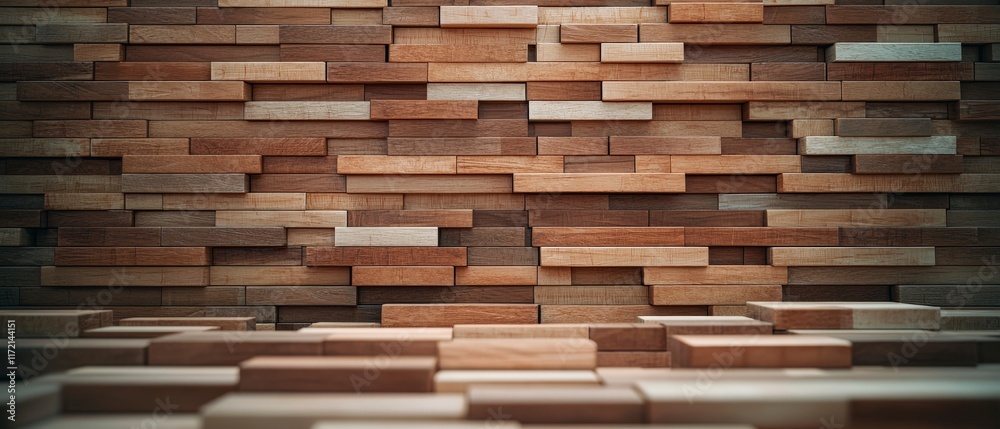 Abstract Wooden Wall Background Texture with Stacked Blocks and Brown Tones Abstract Wooden Wall Background Texture with Stacked Blocks and Brown Tones