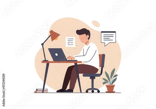 A highly detailed and visually appealing icon of a student studying on a laptop photo