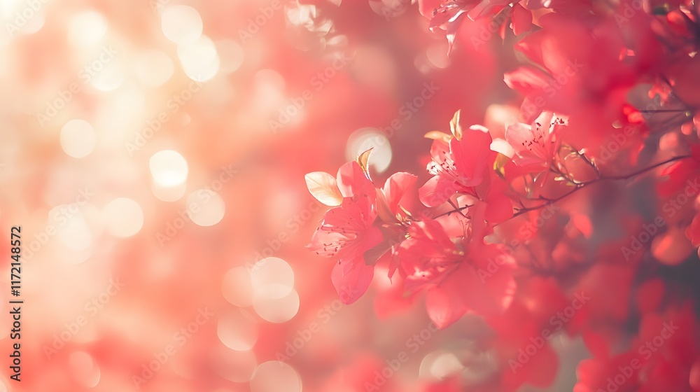 Fototapeta premium A romantic, soft-focus bokeh background in shades of red and pink, with space in the middle for text