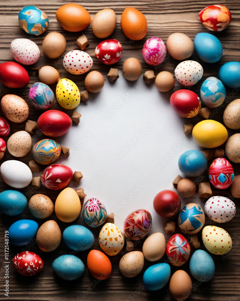 Fototapeta premium Easter eggs in this image are artistically designed for Easter.