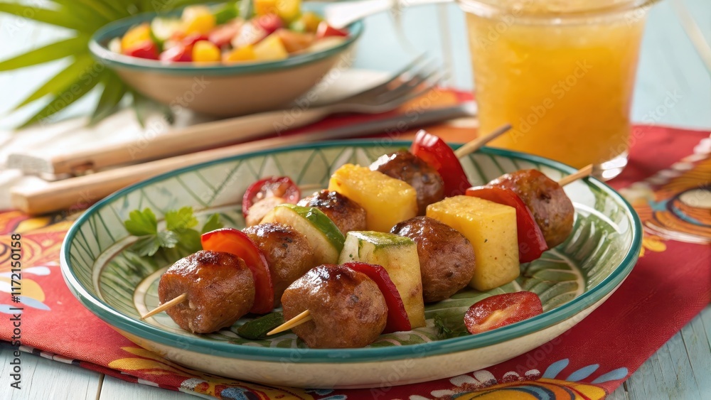 Mini Sausage Skewers Platter with Pineapple and Red Peppers Mini Sausage Skewers Platter with Pineapple and Red Peppers