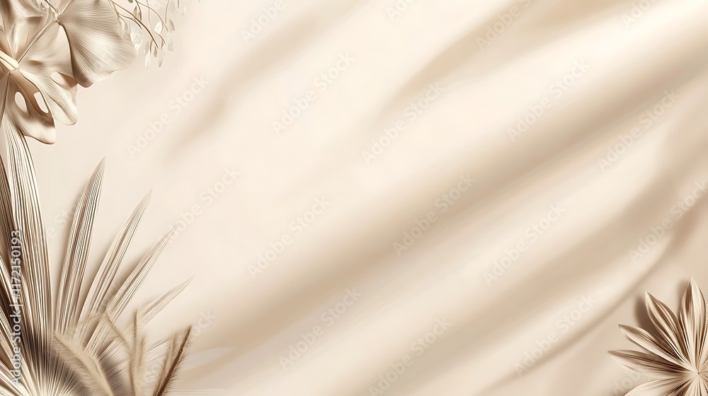 Beige Fabric Background with Elegant Dried Floral Design Beige Fabric Background with Elegant Dried Floral Design