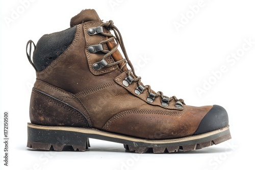 Rugged Boot Resting at an Angle on White Background