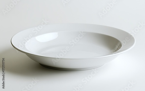 White ceramic pasta bowl on white background, food photography, kitchenware.