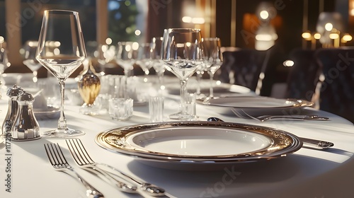 Wallpaper Mural Elegant dining setup with fine tableware and glassware for a formal occasion. Torontodigital.ca