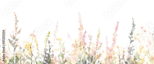 Fototapeta Naklejka Na Ścianę i Meble -  Watercolor Painting of Pastel Wildflowers and Grasses