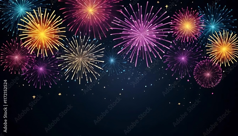 Naklejka premium Colorful Fireworks Display Against Night Sky
