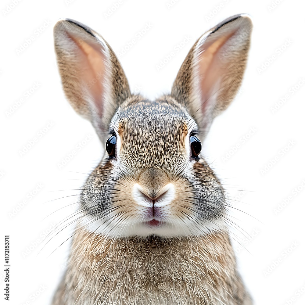 Obraz premium Cute bunny portrait, white background, Easter, pet.