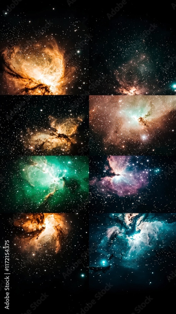 Fototapeta premium Stunning Cosmic Nebulae Collage Celestial Wonders Galactic Clouds Starry Night Sky