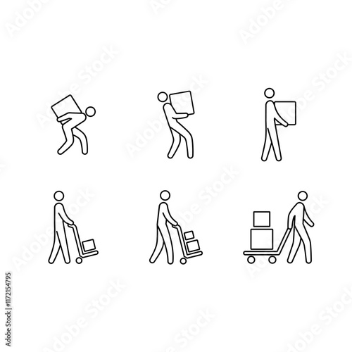 Stick figure carry hand truck and big box
