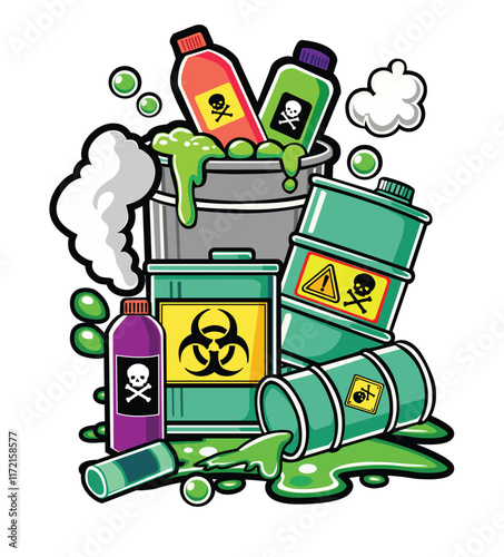 Dangerous chemical and liquids in the trash can