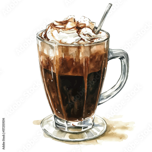 A watercolor vector painting of a Flavored Coffee, isolated on a white background. Flavored Coffee vector.

