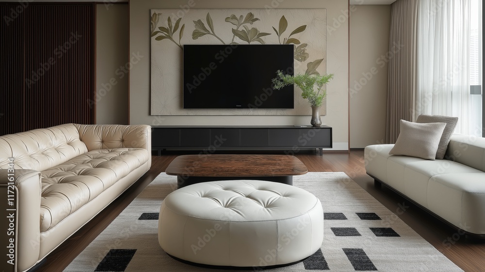 Generative AI, Modern minimalist living room with neutral tones and refined details