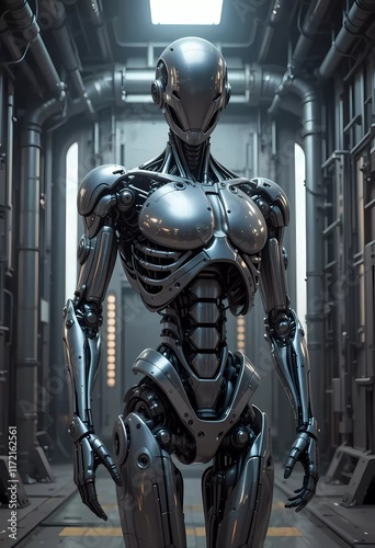 Metallic Android in Industrial Setting