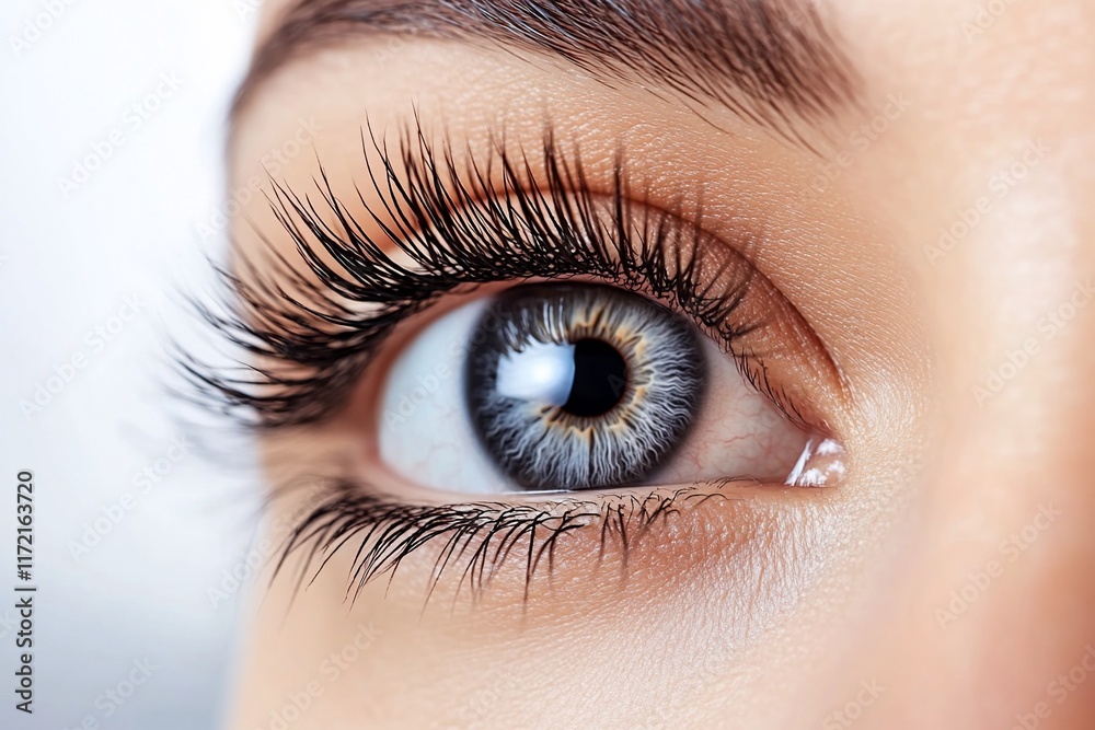 Obraz premium Close-up of a woman's eye with long eyelashes.