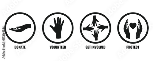 Charity Symbols Pack Donate, Volunteer, Get Involved, Protect