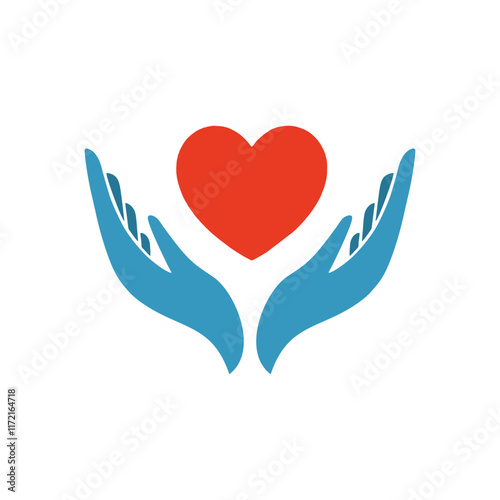 Heart in hand symbol. Logo template for charity, health. Vector illustration