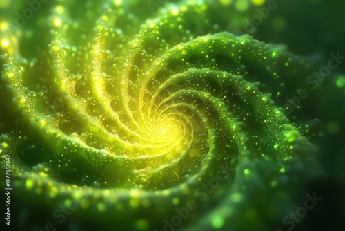 Abstract spiral made of vibrant green fractals