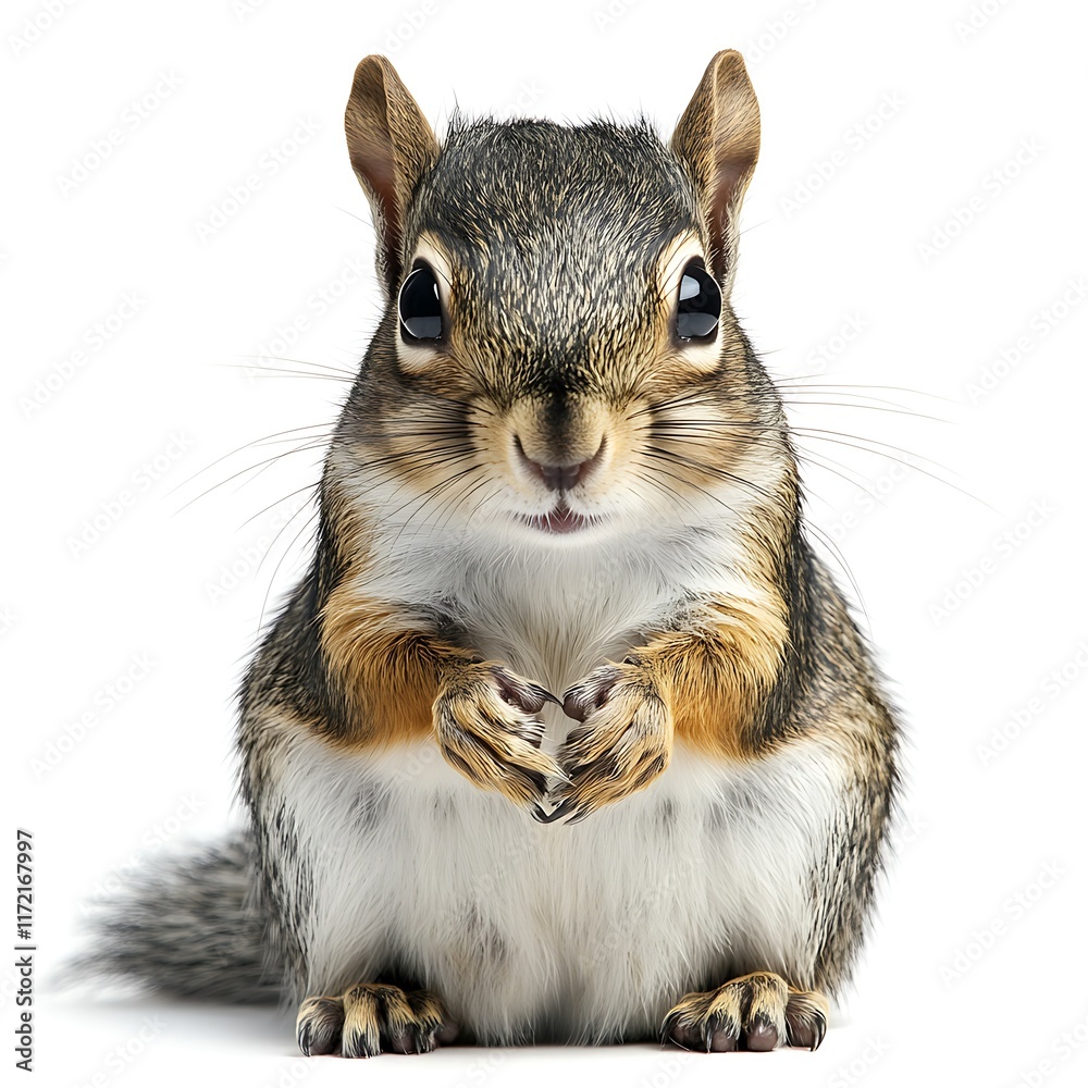 Obraz premium Adorable squirrel posing, white background, wildlife portrait, nature photography, ideal for children's books.