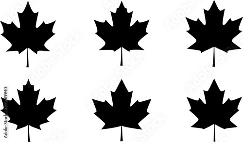 maple leaf silhouettes. vector set. PNG white background