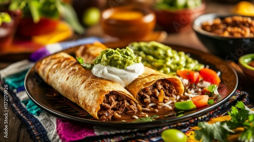 Delicious Beef Chimichangas with Fresh Toppings photo