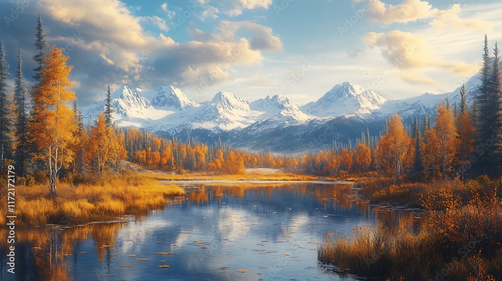Obraz premium Autumn reflections at a serene mountain lake nature scene scenic view