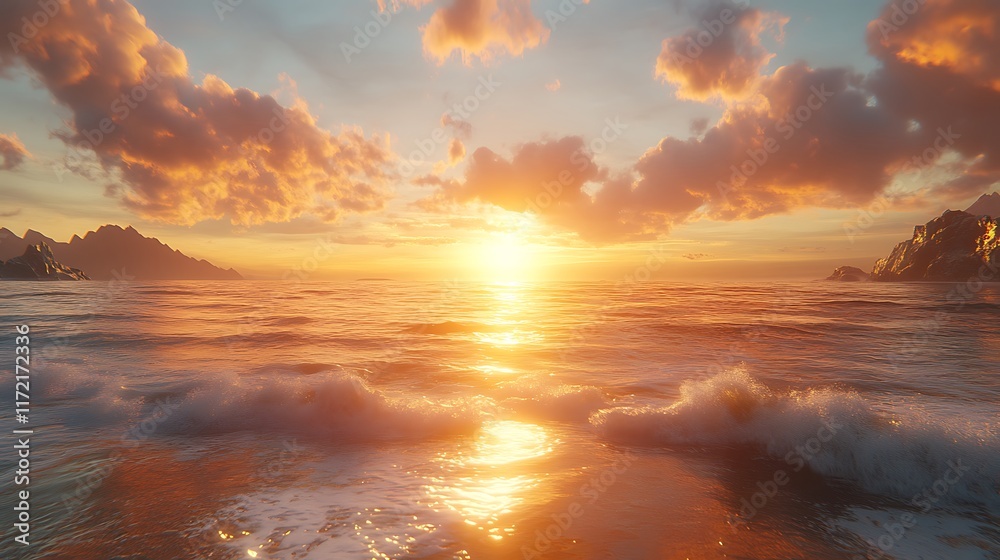 Fototapeta premium Calm seaside landscape sunset over ocean waves in peaceful nature