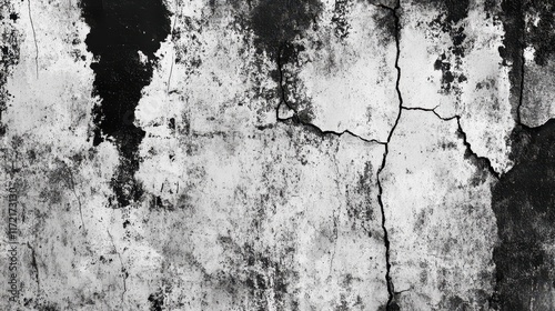 Wallpaper Mural A black and white grunge texture pattern featuring cracks, chips, scuffs, dust, and stains on a transparent background, creating an abstract monochrome design. Torontodigital.ca