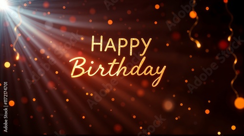 Wallpaper Mural Celebratory image with light rays and floating bokeh, showing the words "Happy Birthday" in script font. The style suggests a digital greeting card Torontodigital.ca