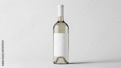 Minimalist white wine bottle with a blank label, offering a high-quality mock-up for branding and packaging design.