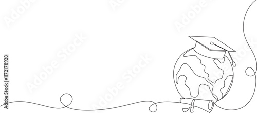 Continuous one line drawing of graduation globe. international education day. EPS 10