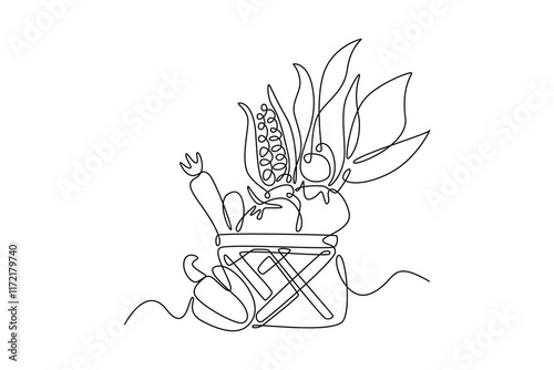 Farmers market concept. Single line draw design vector graphic illustration.	