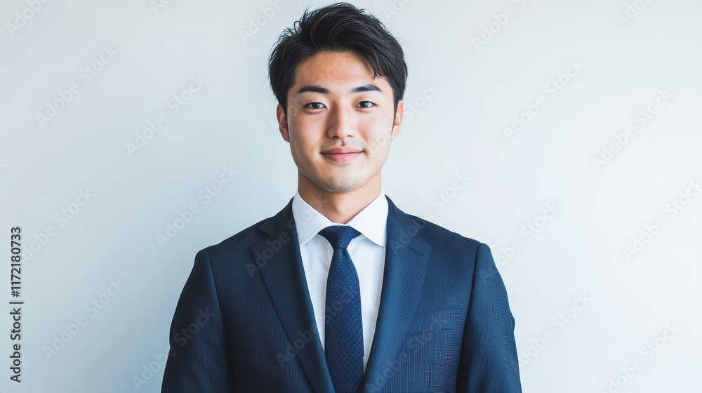 Portrait of a young Japanese businessman in formal wear, exuding confidence and professionalism. Portrait of a young Japanese businessman in formal wear, exuding confidence and professionalism.