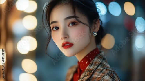 Portrait of a young Asian woman showcasing beauty and confidence. photo