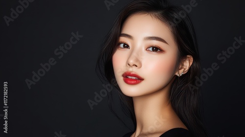 Portrait of a young Asian woman showcasing beauty and confidence.