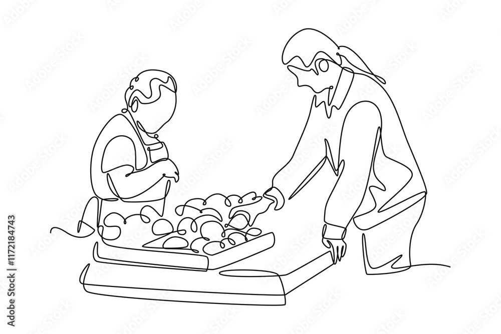 Farmers market concept. Single line draw design vector graphic illustration. Farmers market concept. Single line draw design vector graphic illustration.