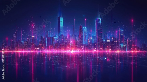 Neon Cityscape: A Futuristic Metropolis at Night photo