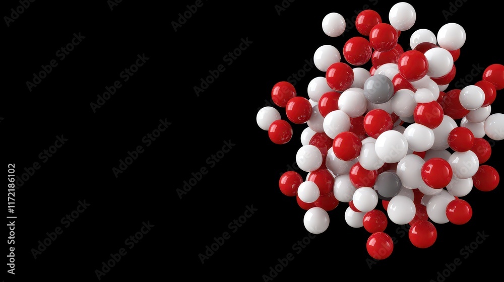 Abstract 3D Rendering of Red and White Spheres on Black Background Abstract 3D Rendering of Red and White Spheres on Black Background