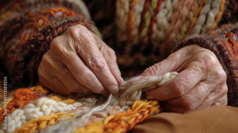 A close-up of hands skillfully knitting a cozy scarf with soft yarn, showing delicate details of the woven threads, set against a warm and inviting background. A close-up of hands skillfully knitting a cozy scarf with soft yarn, showing delicate details of the woven threads, set against a warm and inviting background.