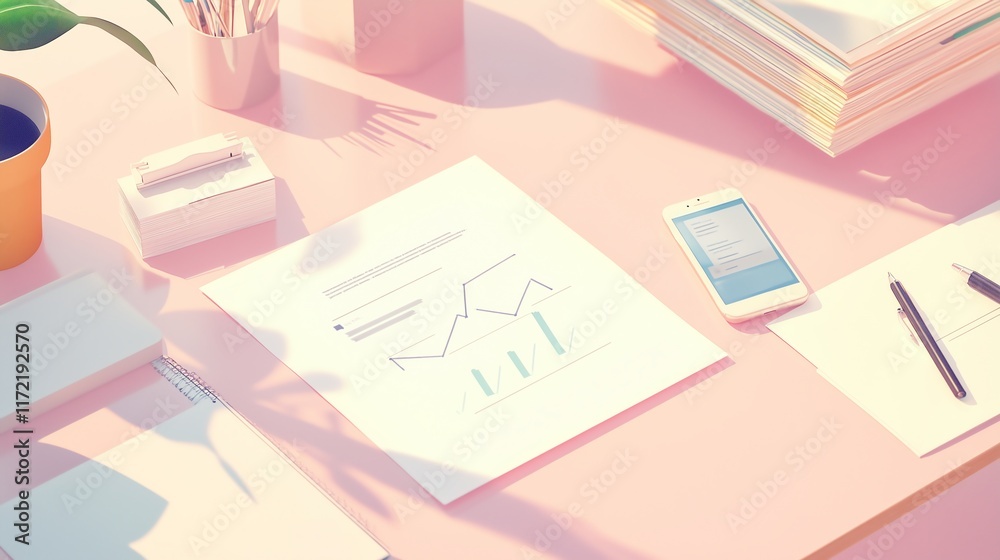 A clean desk with a growth graph, smartphone, and documents, symbolizing the career journey, with space for text on top. A clean desk with a growth graph, smartphone, and documents, symbolizing the career journey, with space for text on top.