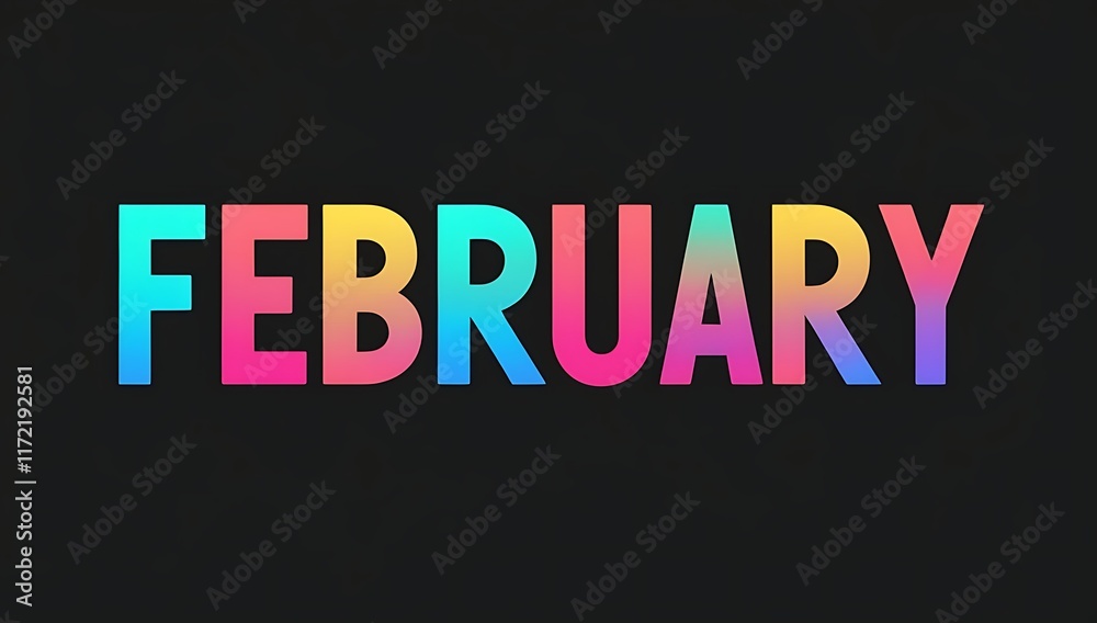 February Month Colorful Gradient Text Design February Month Colorful Gradient Text Design