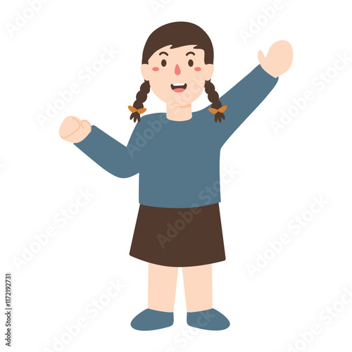 Happy Little kid raise hand illustration