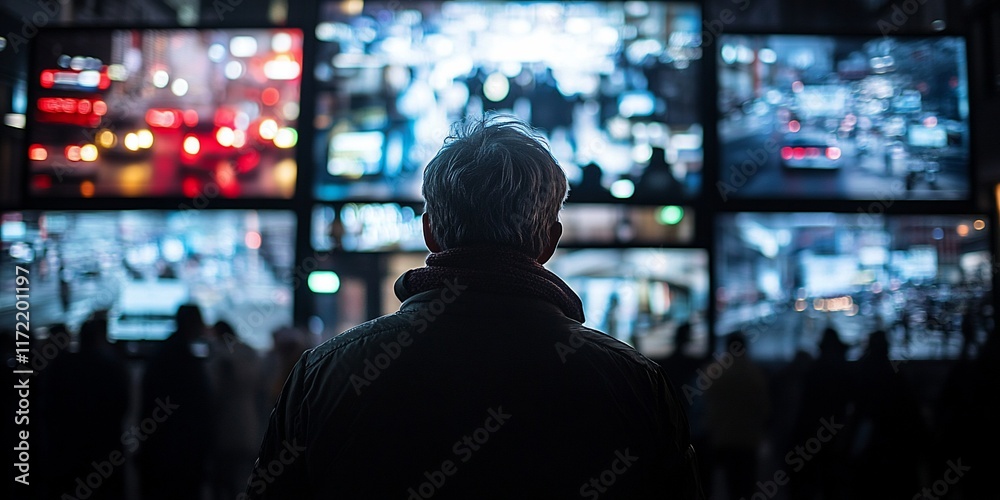 Person observing security cameras Person observing security cameras