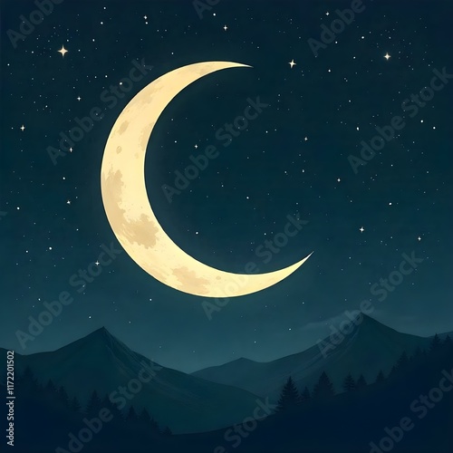 Sparkling moon eclipse on dark flat illustration