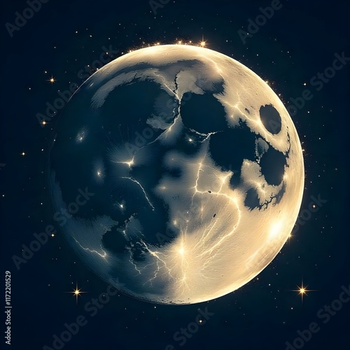 Sparkling moon eclipse on dark flat illustration