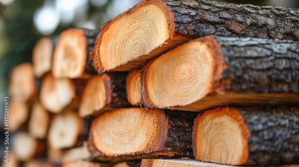 Rustic and Natural Stacked Logs Showcasing Texture and Grain Patterns for Nature and Woodworking Projects in Warm Natural Light