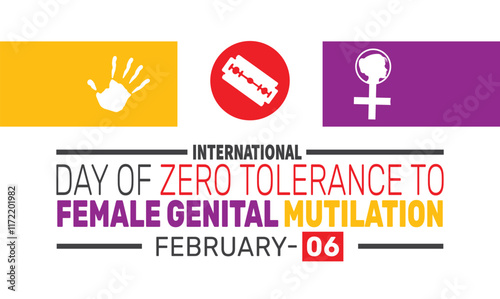 International Day of Zero Tolerance for Female Genital Mutilation. background template. Perfect for banners, cards, posters, social media.Vector design with text inscription and classic color for a pr